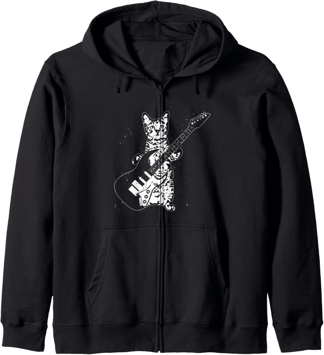 Katze Musiker Gitarrist Punk Kätzchen spielt E-Gitarre Kapuzenjacke