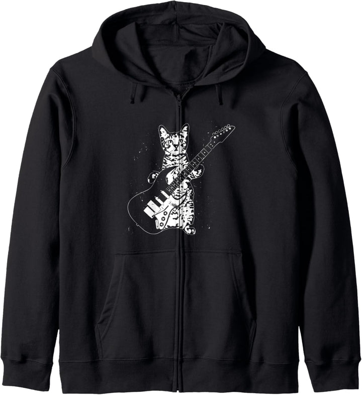 Katze Musiker Gitarrist Punk Kätzchen spielt E-Gitarre Kapuzenjacke