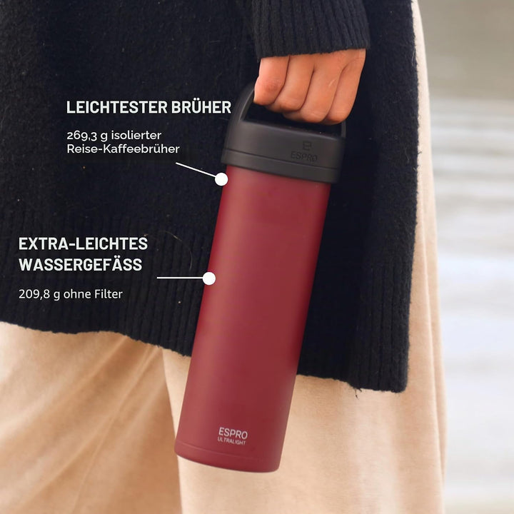 ESPRO – P0 Ultralight – Französische Kaffeepresse für Einzelportionen und leichte Trinkflasche für R