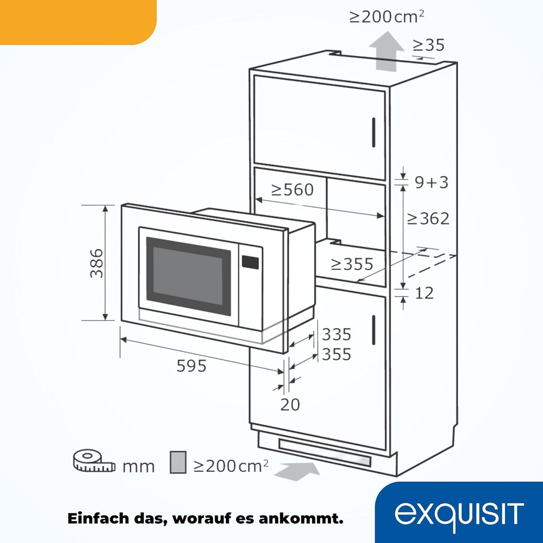 Exquisit EMW25-G-020 Schwarz | 60cm Einbaumikrowelle | Grillfunktion | Touch | Timer | Schnellstart