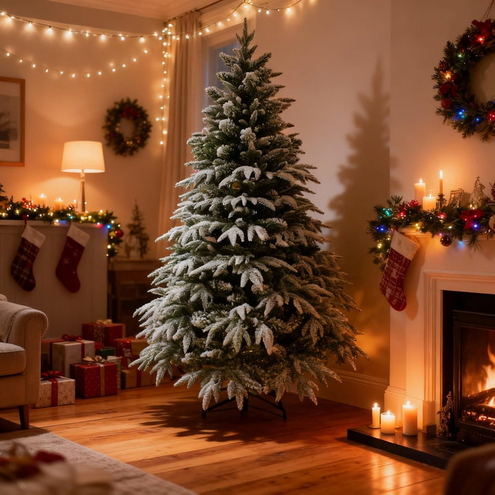 4ft/1.2m Künstlicher Weihnachtsbaum Lappland Tanne - Schnee beflockt Grün 332 PE/PVC Zweigspitzen, k