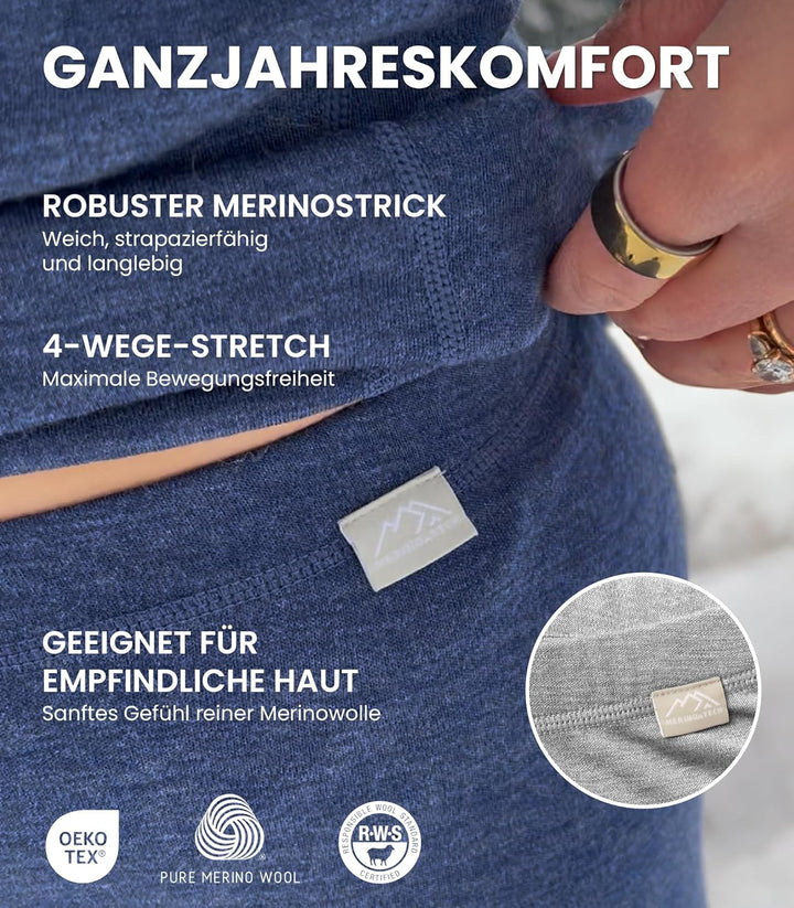Merinowolle Thermounterwäsche Damen - Merino Unterhose Damen Merino Leggings + Wollsocken 320 Black