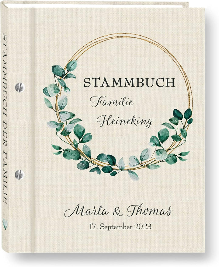 Stammbuch der Familie personalisiert Eukalipto grau o. beige A4 ca. 24 x 31 cm Familienstammbuch Euk