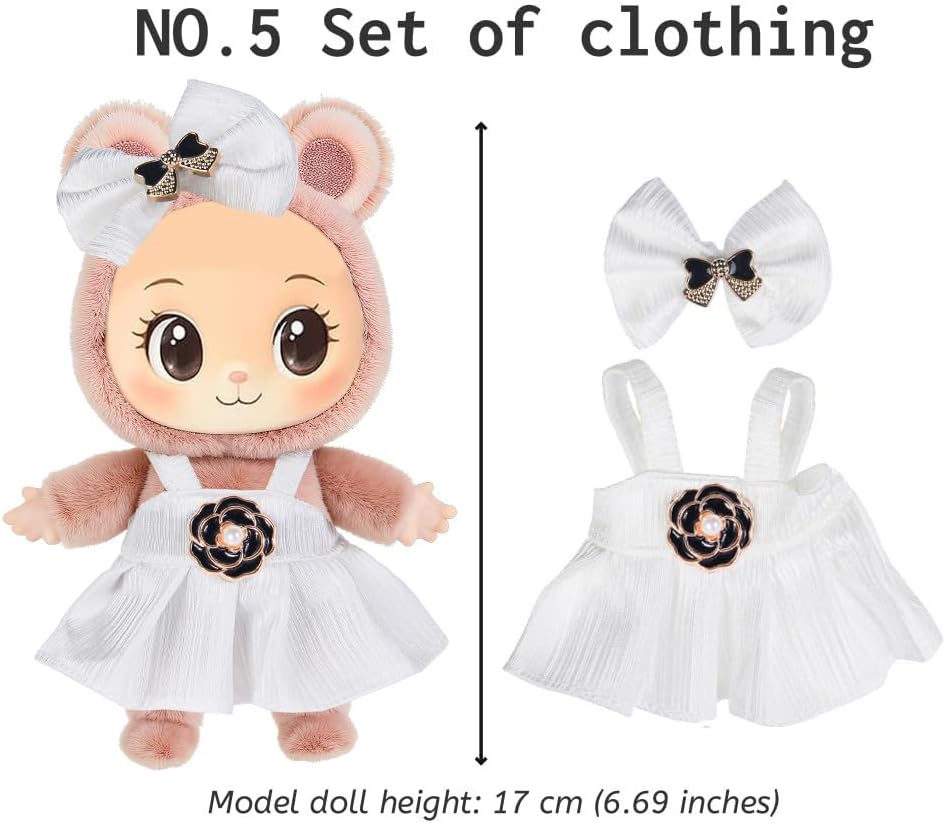 6 Sets Puppenkleidung Outfits Zubehör für 17cm Puppen Inklusive: 4 Hut, 2 Haarpinne, 2 Kleid, 1 Top,