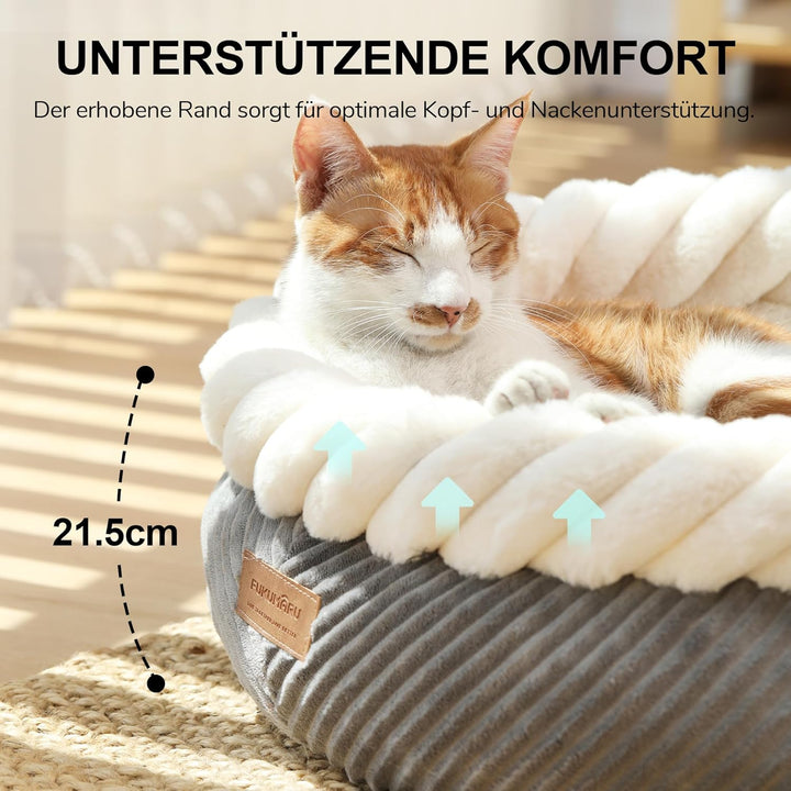 FUKUMARU Katzenbett waschbar Katzen Bettchen, 55x55x21cm Katzenkorb mit erhöhtem Rand, weiches Bett