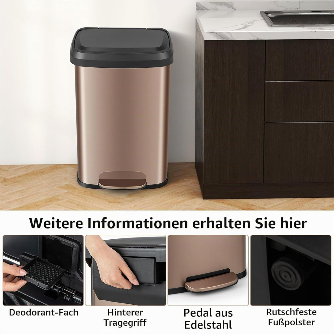 GIANTEX Mülleimer Küche 50 Liter, Abfalleimer mit Deckel &amp; Pedal, Küchenmülleimer aus Edelstahl &amp; Ku