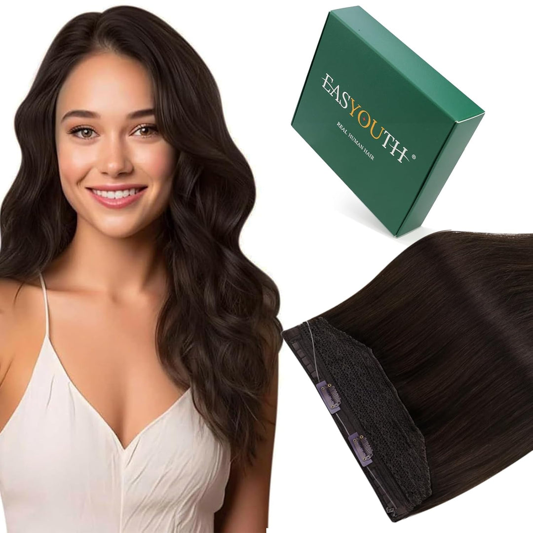 Easyouth Draht Extensions Dunkelstes Braun Secret Draht Extensions Echthaar 100g 50 cm Haarteile Ech