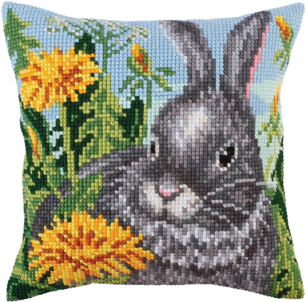 Collection d'Art Sonnenlöwenzahn Kreuzstichkissen, Baumwolle, Mehrfarbig, 40x40cm Sonne Löwenzahn, S