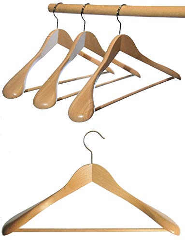Kleiderbügel aus Holz, 5 St. Schulterbügel aus Buchenholz, Natur lackiert, mit Hosensteg, Made in Au