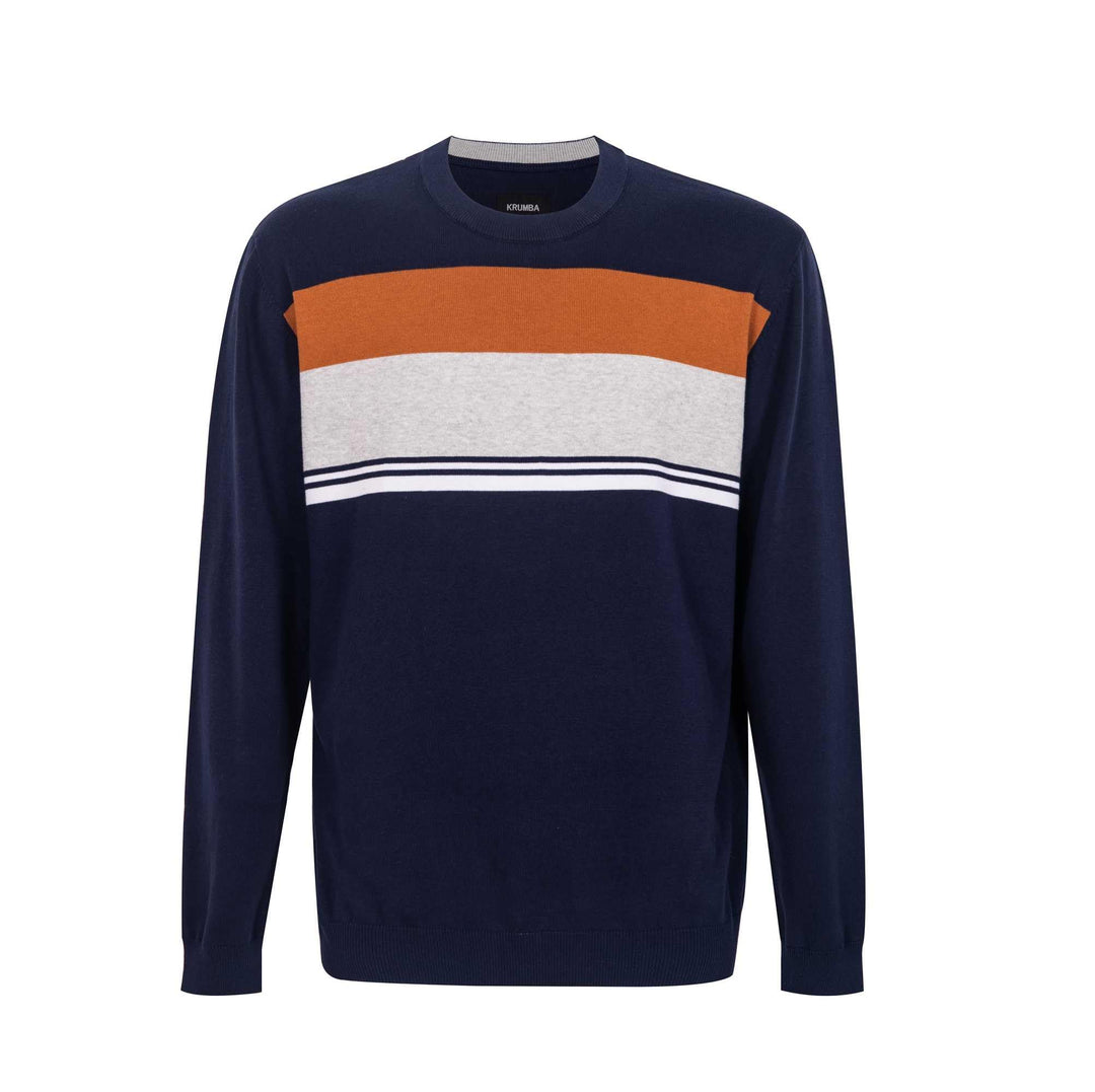 Krumba Herren Baumwolle ÜberGrösser Pullover mit gemischten Marine-Streifen Sweater 4XL Marine Gemis