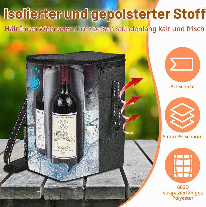 Kato Tirrinia Flaschentasche 6 Flaschen Wein Kühltasche Flasche Kühltaschen, Weintasche Kühltaschen