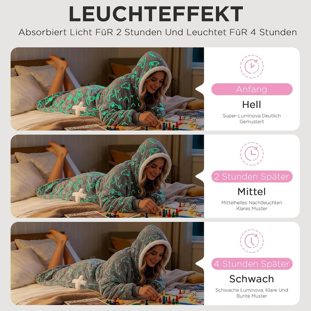 OLAOLA Decken Hoodie, Übergrosse Tragbare Decke Leuchtet im Dunkeln, Weicher Plüsch Kapuzenpullover