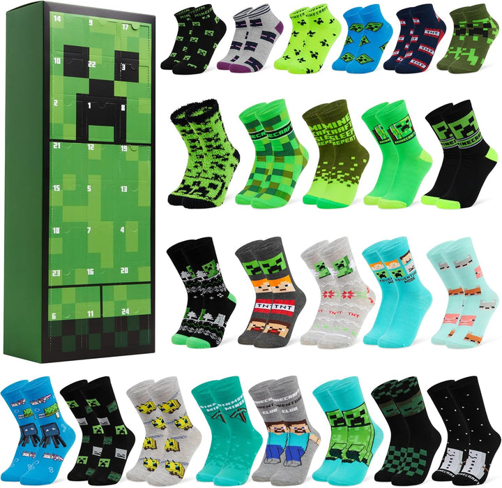 Minecraft Socken Adventskalender 2024 mit 24 Crew Socks - Geschenke für Kinder