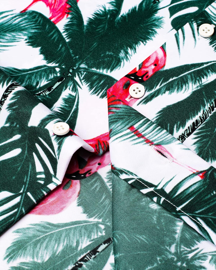 J.VER Herren Hawaiihemd Kurzarm Party Hemd Casual Flamingo Floral Strandhemd Bügelfrei Button Down K