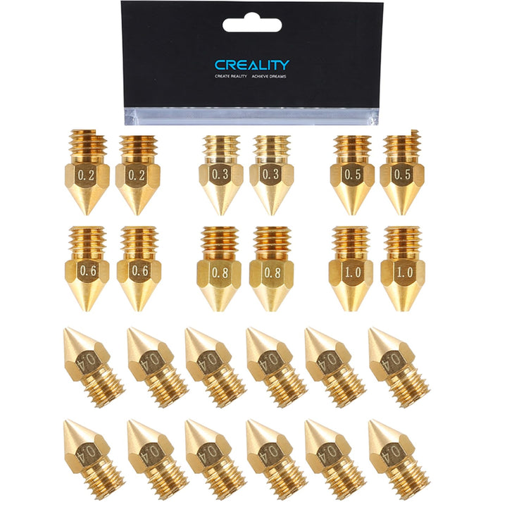 Creality 24PCS Brass Nozzles for Ender 3, 3D Printer Parts 12PCS 0.4mm, 2PCS 0.2mm, 0.3mm, 0.5mm, 0.