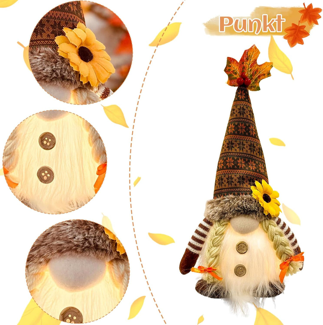 ACAREY Herbstdeko Wichtel mit Licht 2 Stück Herbst Dekoration Plüsch Figuren Halloween Deko mit LED