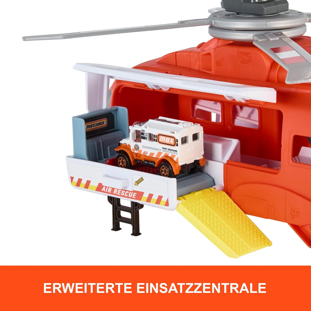 Matchbox Spielzeugauto und Spielset, 40 cm grosser Hubschrauber, der Sich in Rettungsstation verwand