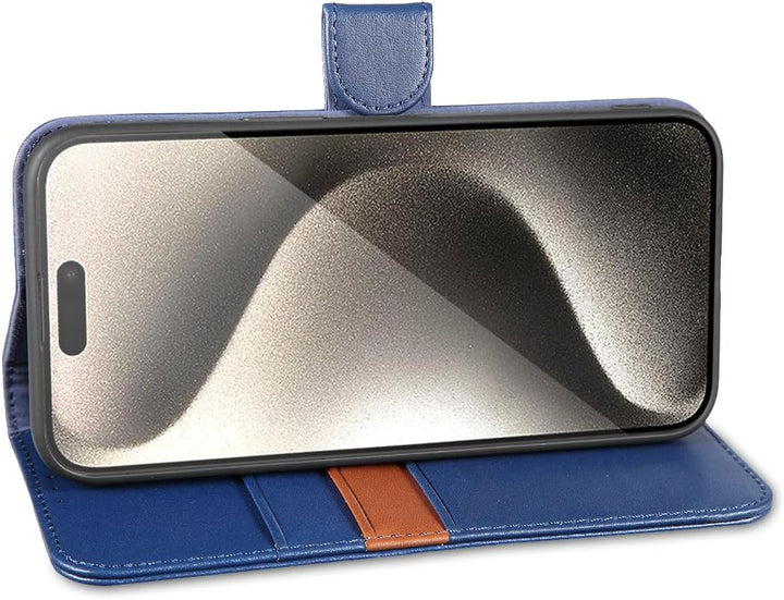 LENSUN Echt Lederhülle für iPhone 15 Pro Max, Handyhülle [Magnetverschluss][RFID Bloker] Handytasche