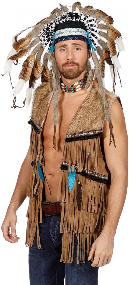 shoperama Fransen-Weste in Wildleder-Optik für Hippie und Indianer Herren Kostüm 70er 60er 56 Braun/