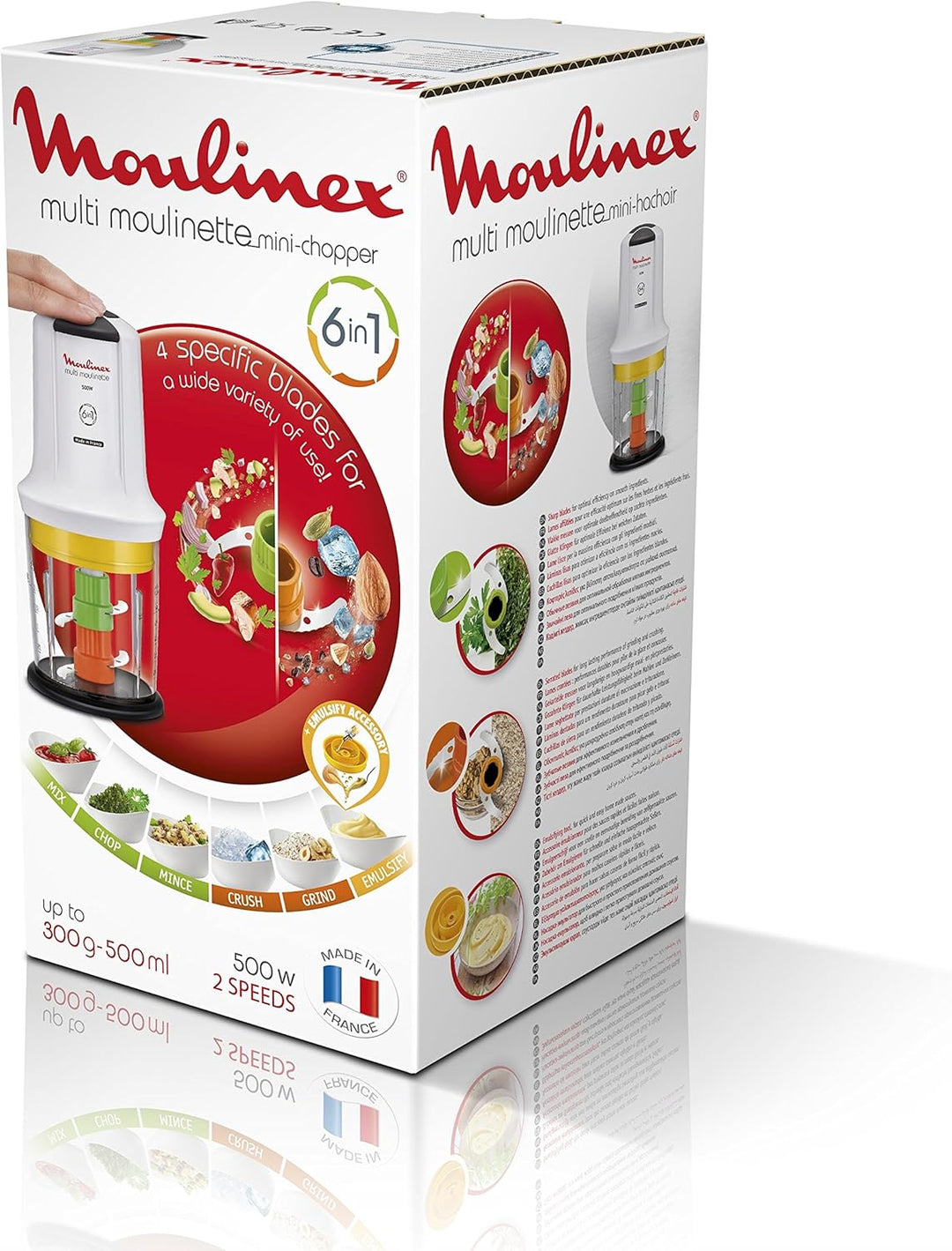 Moulinex AT723110 6-in-1-Multi-Moulinette, 500 W, 0,5 Liter, Kunststoff, 2 Geschwindigkeiten, Weiss