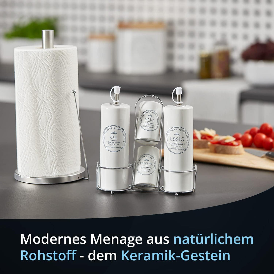 KHG Menage Set, Öl- & Essig-Spender Salz- & Pfefferstreuer, Öl Essig Dosierer, Salz & Pfeffer Streue