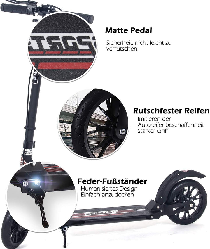 ISE Big Wheel Scooter Tretroller 200mm Roller Cityroller Klappbarer Scooter mit 2 Räder,Handbremse f