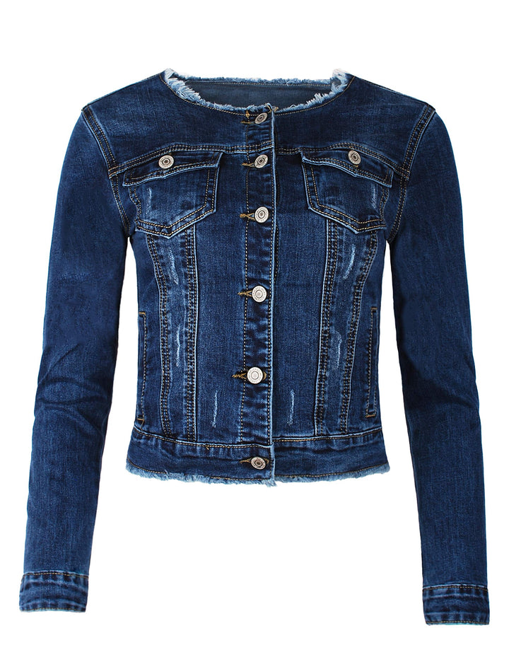 Fraternel Damen Jeansjacke ausgefranst Vintage Stretch S Blau, S Blau