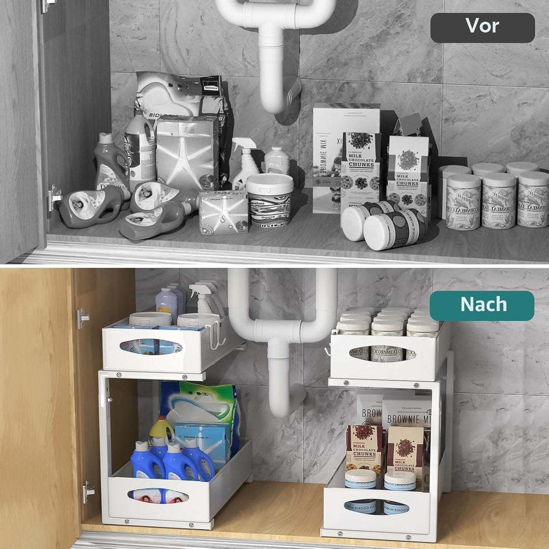 Housolution Spülschrank Organizer, 2 Etagen Metall Ausziehbares Unter Waschbecken Regal mit Schiebes