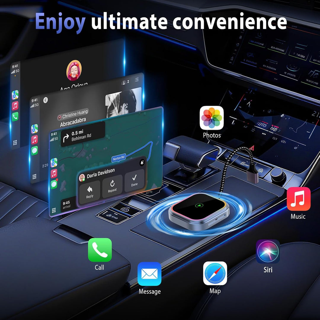 Wireless Carplay Adapter, 2 in 1 Carplay Wireless Adapter mit RGB Beleuchtung, Upgrade auf kabellose