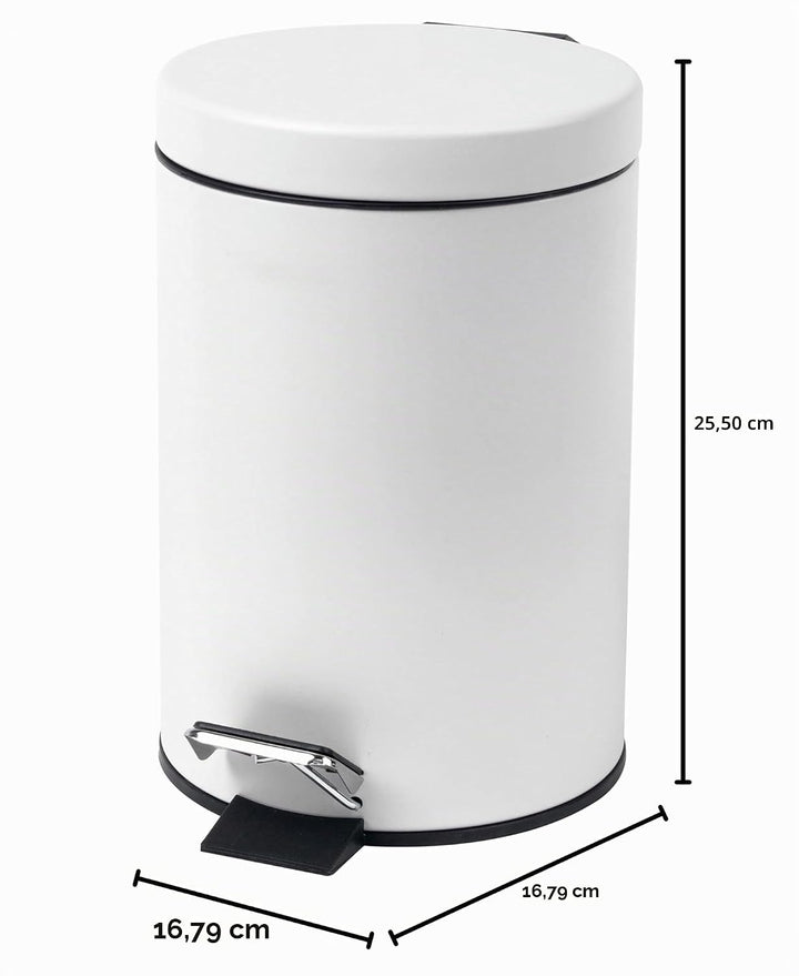 Beldray LA038098WHTEU7 Badezimmer-Fusspedal-Mülleimer - Kleiner runder Edelstahl-Hygienemülleimer fü