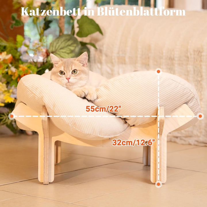 CheerPals Erhöhtes Katzenbett Blumenform, 55cm L&W Grosses Katzensofa, Stilvoll Katzenstuhl mit Hoch