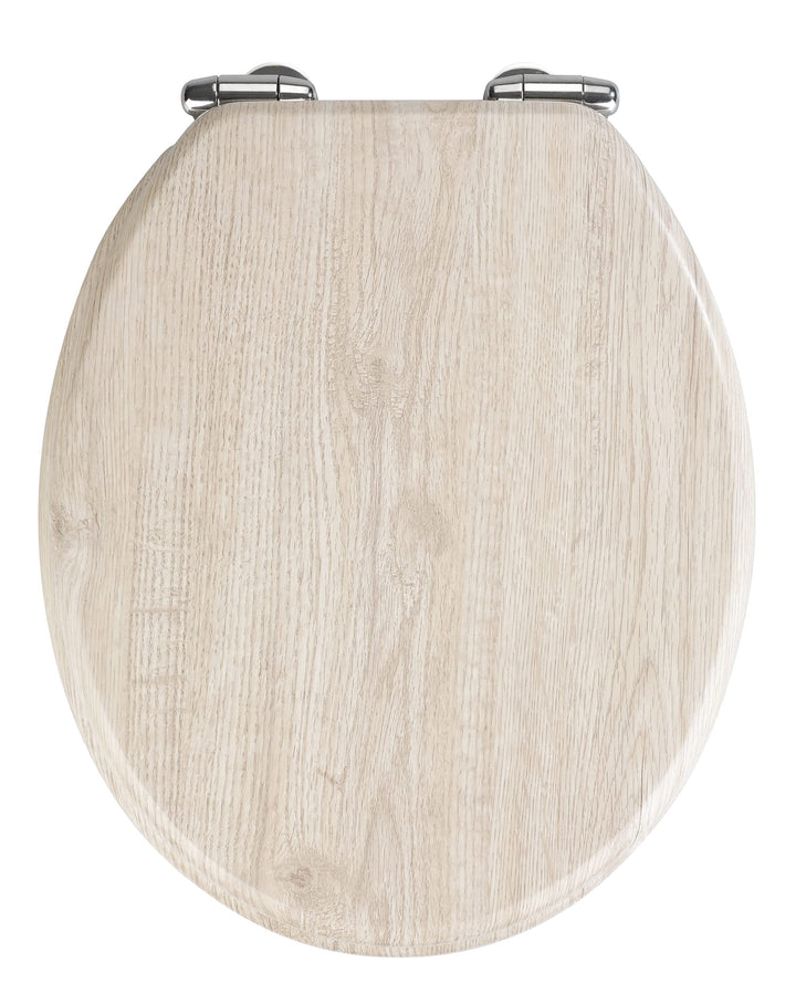 WENKO WC-Sitz Eiche Grau, Toilettensitz mit Absenkautomatik in Holz-Optik, WC-Deckel für sanftes Dec