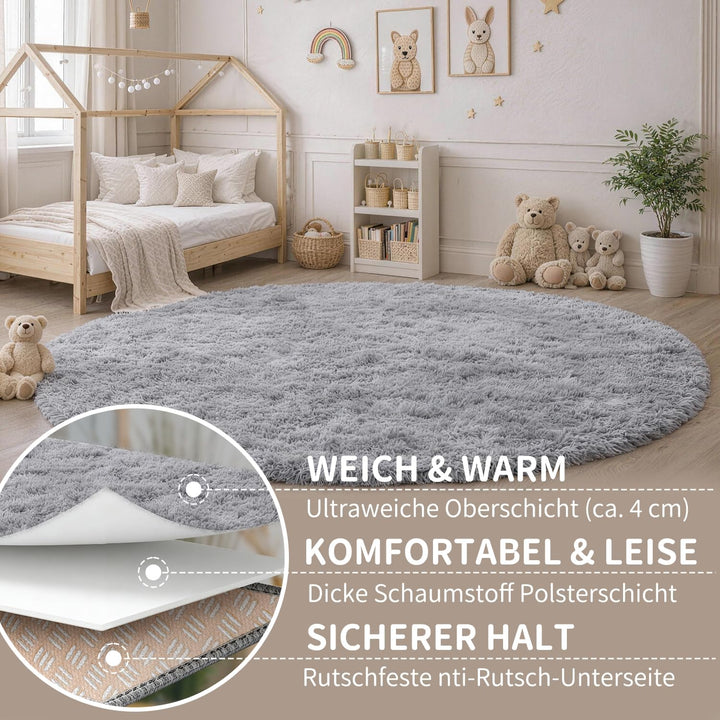 VOFUSHON Schlafzimmer Shaggy Plüsch runden Teppich Bunte Batik Faux Flauschiger Samt Moderne Innente