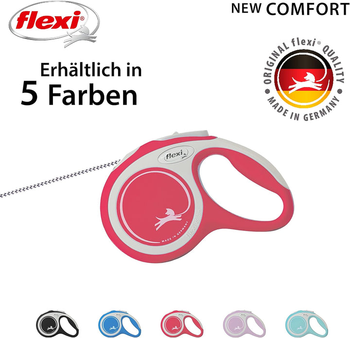 flexi Hundeleine, ausziehbar, mit weichem Griff, 3 m / 5 m / 8 m / 8 m / 8-20 kg, rot