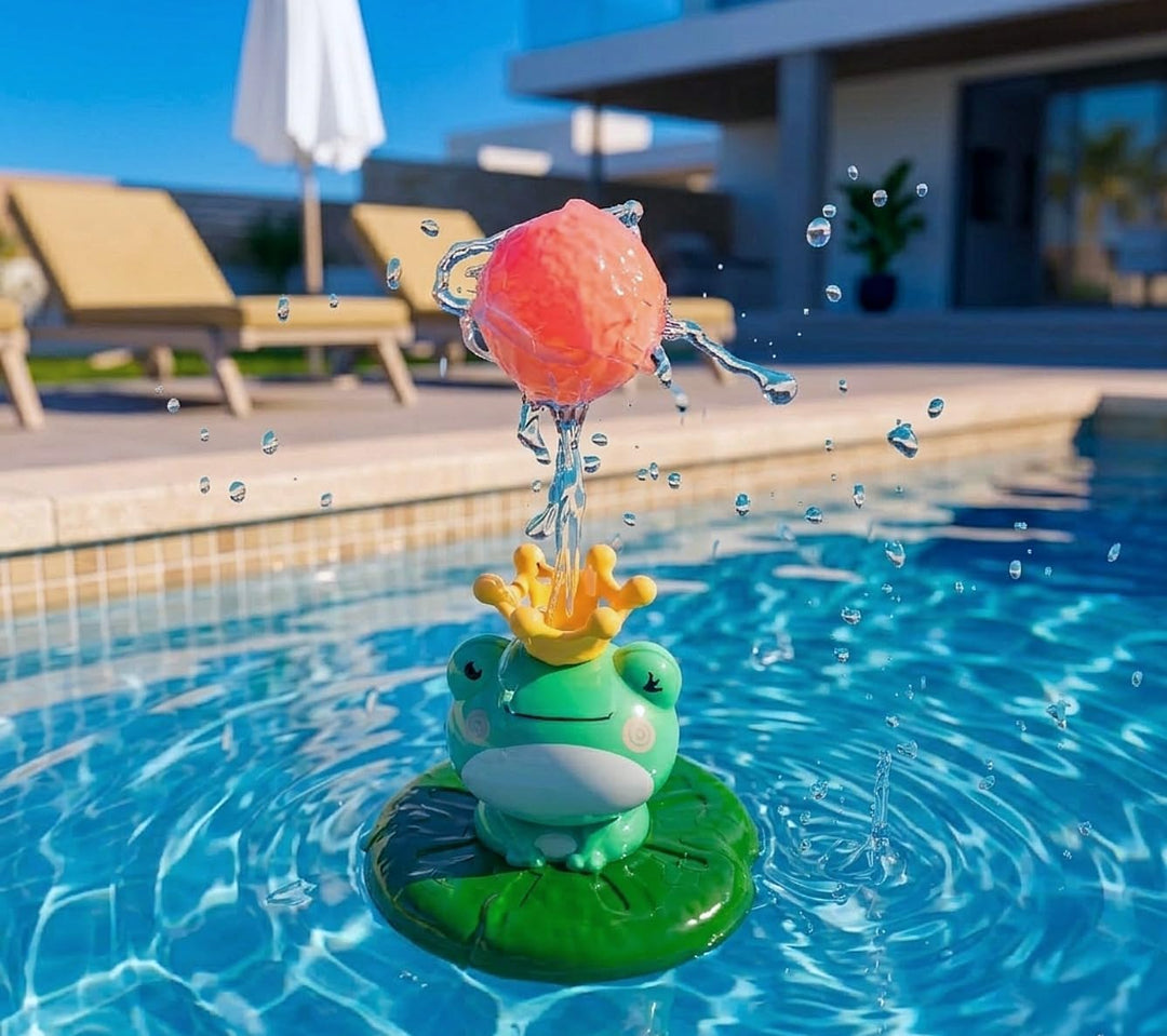 SPITZER TOYS Schwimmender Badefrosch mit Wassersprinkler, Badespielzeug für Badewanne & Pool, Wasser