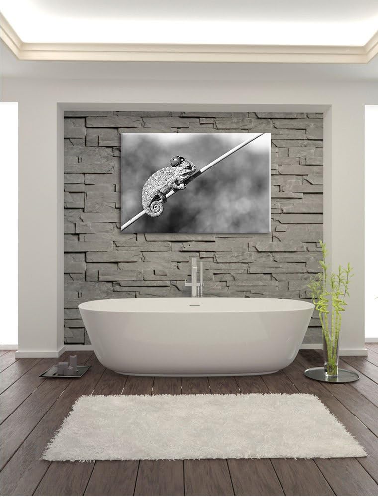 Pixxprint Süsser Gecko mit einem Marienkäfer Kunst B&W, Format: 100x70 auf Leinwand, XXL riesige Bil