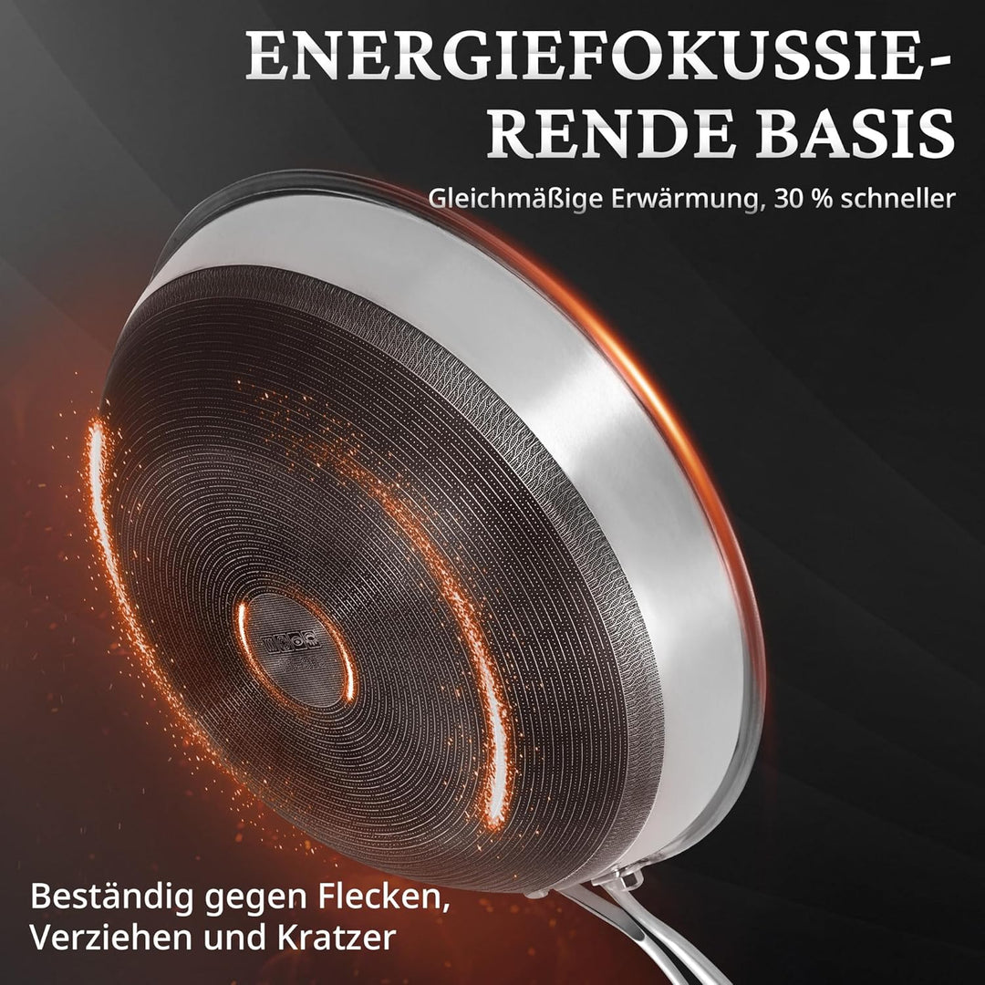 KOKHUB 30 cm Antihaft-Wok mit Deckel, Titan-Keramik-Edelstahl-Wokpfanne, grosse Kapazität für 3-5 Pe
