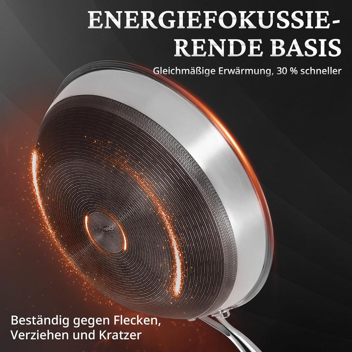 KOKHUB 30 cm Antihaft-Wok mit Deckel, Titan-Keramik-Edelstahl-Wokpfanne, grosse Kapazität für 3-5 Pe