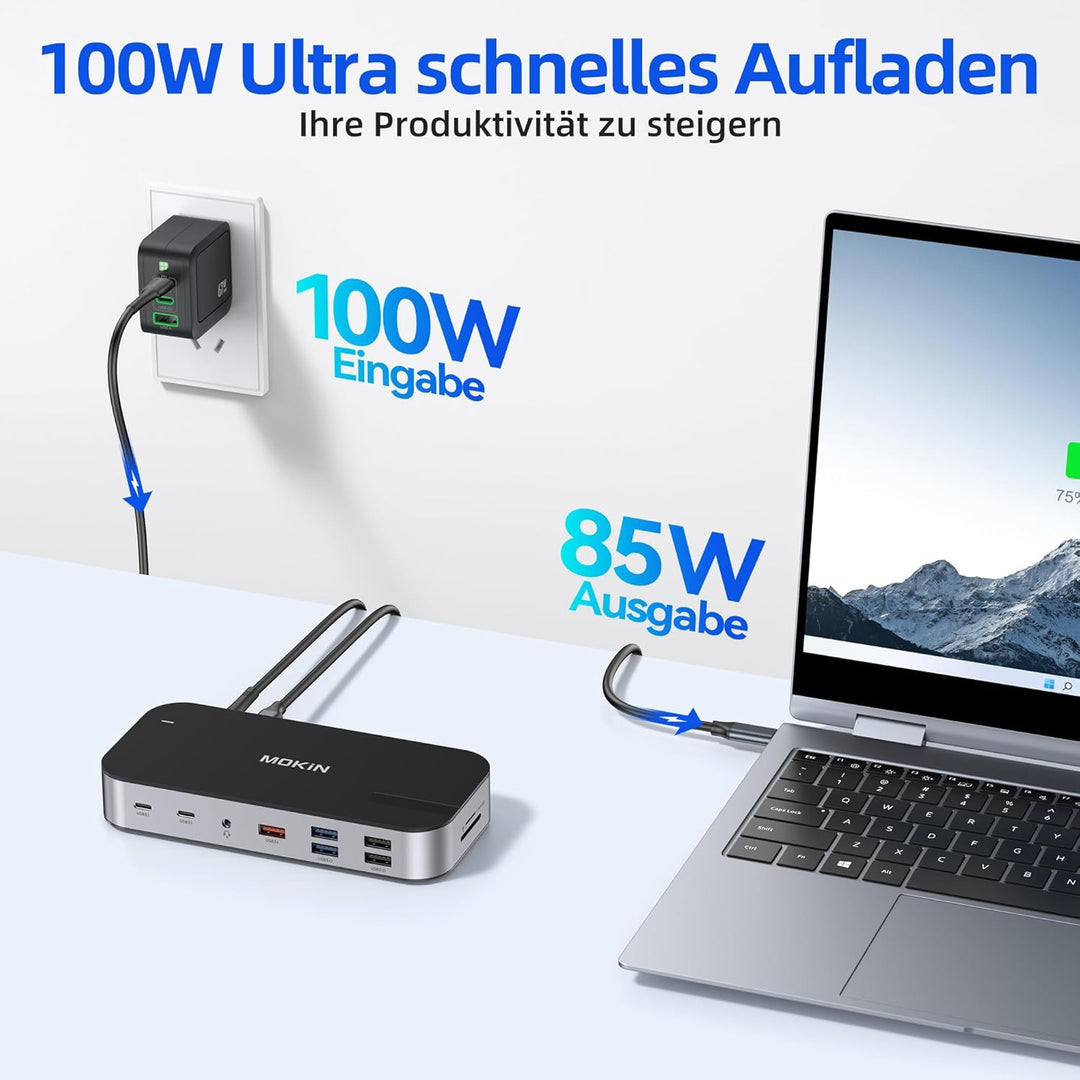USB C Docking Station 3 HDMI, 16 in 1 Docking station zwei Monitor, Laptop Docking station drei Disp