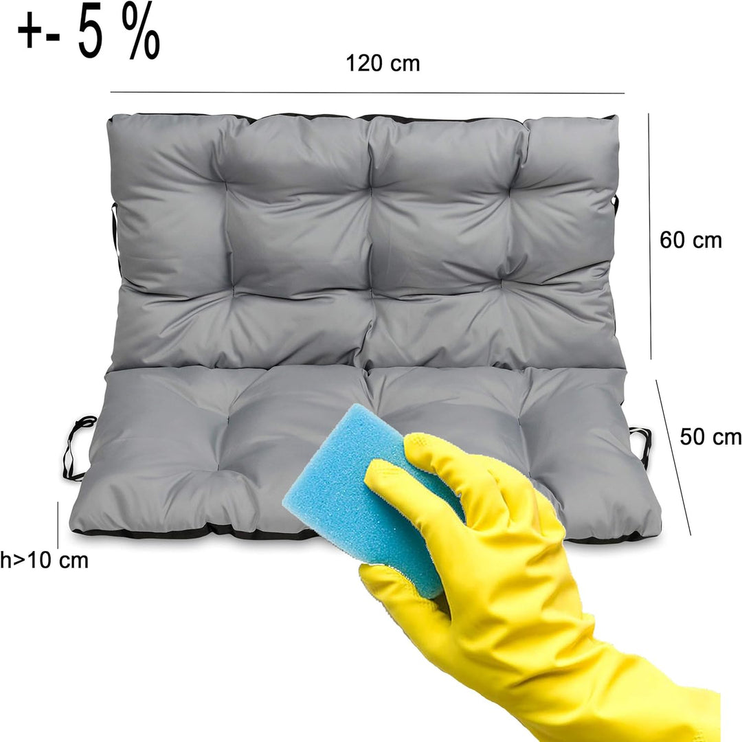 SuperKissen24. Sitzkissen Bankkissen Bankauflage für Gartenbank - 120x50 cm und Rückenlehne 120x60 c