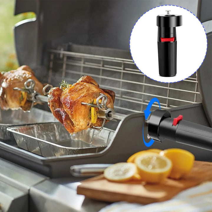 Grillmotor aus Kunststoff, elektrischer Rotisserie-Set, Grillspiess, Grillspiess, Halterung, Zubehör