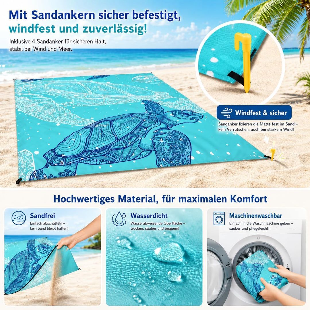 Siegvoll sandfreie Stranddecke 200x140 cm – wasserdichte Picknickdecke, Ultraleicht & kompakt, inkl.