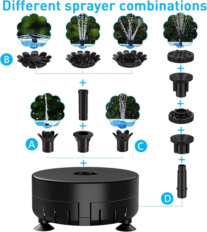 AISITIN 7W DIY Solar Springbrunnen, Upgrade Solar Teichpumpe mit 1.5m Wasserleitung und Feste Pfähle