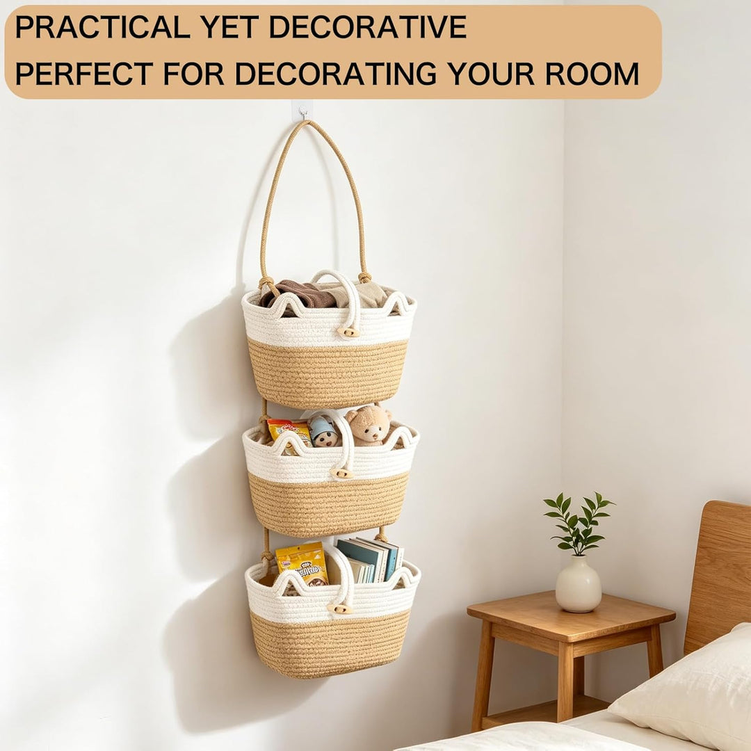 3 Stock Hängekorb Wand 30×20cm, Baumwollstoff Hängekörbe mit Haken Stabil und Kippsicher, Hängekorb
