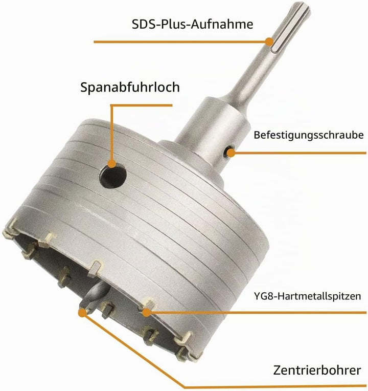 Meccion Lochsäge Hohl Bohrkrone 100mm mit SDS Plus Adapter 110 mm und Zentrierbohrer, Dosensenker Ha