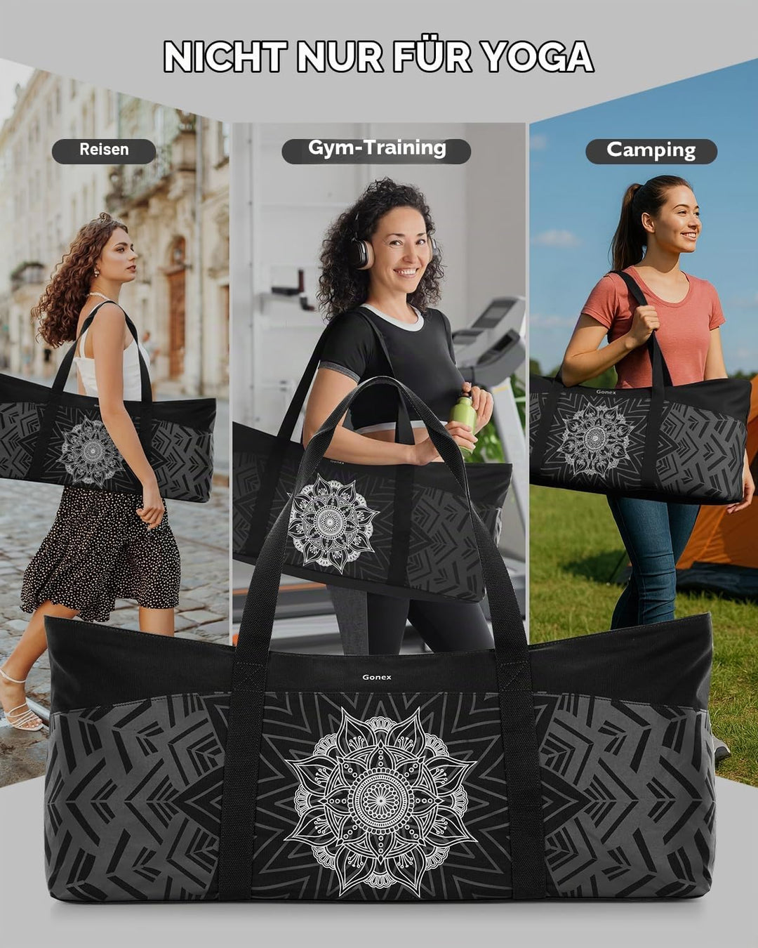 Gonex Yogatasche, Extra Grosse Canvas Sporttasche mit Wasserdichtem Fach &amp; Metallreissverschluss, Fü