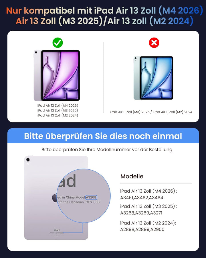 typecase Edge+ Hülle mit Tastatur für iPad Air 13" (M4/M3/M2,2026/2025/2024), Tastaturhülle mit Einz