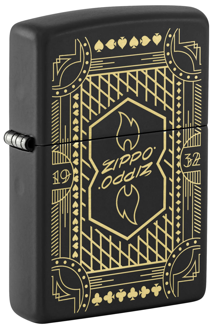 Zippo Sturmfeuerzeug - Kartensymbole - Schwarz - Black Matte - Laser Engrave - Nachfüllbar - Wiederv