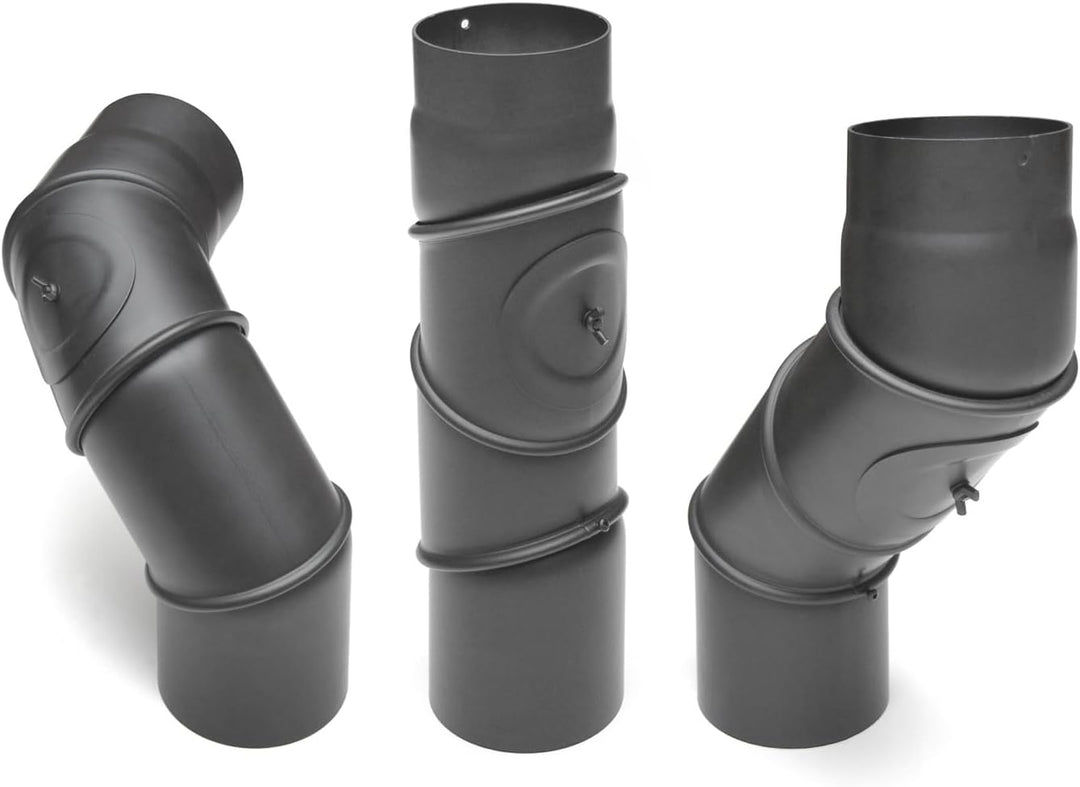 raik Rauchrohrbogen/Ofenrohrbogen Multibogen mit Tür 4-teilig 0-90° drehbar 120 mm Durchmesser 2 mm