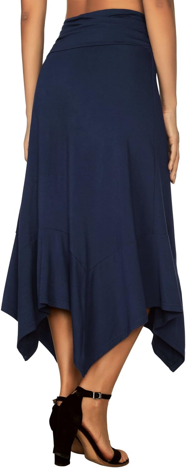 DJT Damen Elastisch Plissierte Taille Elegant Rock A-Linie Faltenrock Midi Rock mit Taschentuch Saum